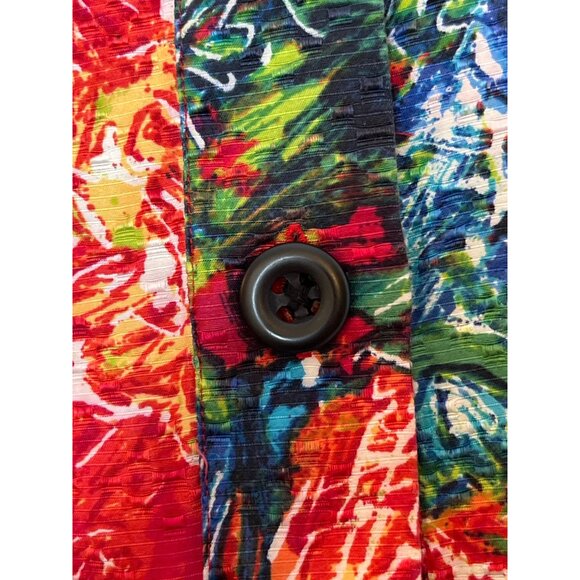 Chico's Cotton SIlk 3/4 Sleeve Crop Blazer Multi-Color Floral Abstract Size 1/ M - Picture 5 of 8